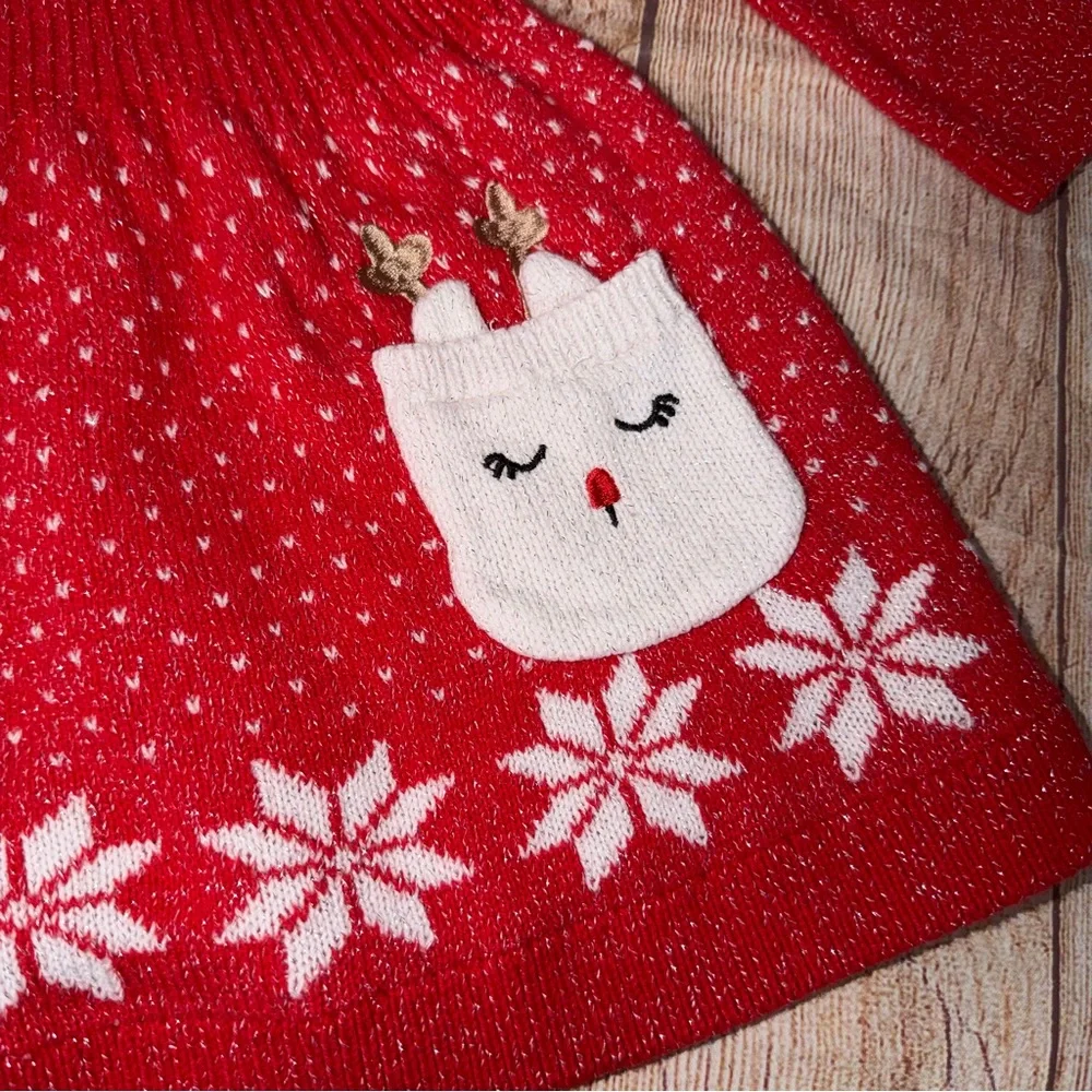 Little Lass 3T Girls' Red Holiday Sweater Dress with Faux Fur Collar